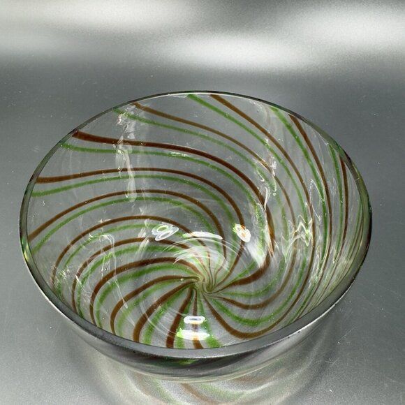 Vintage Molded Glass Dish Bowl With Green Red Swirls Clear Glass Container Bowl - Picture 7 of 9